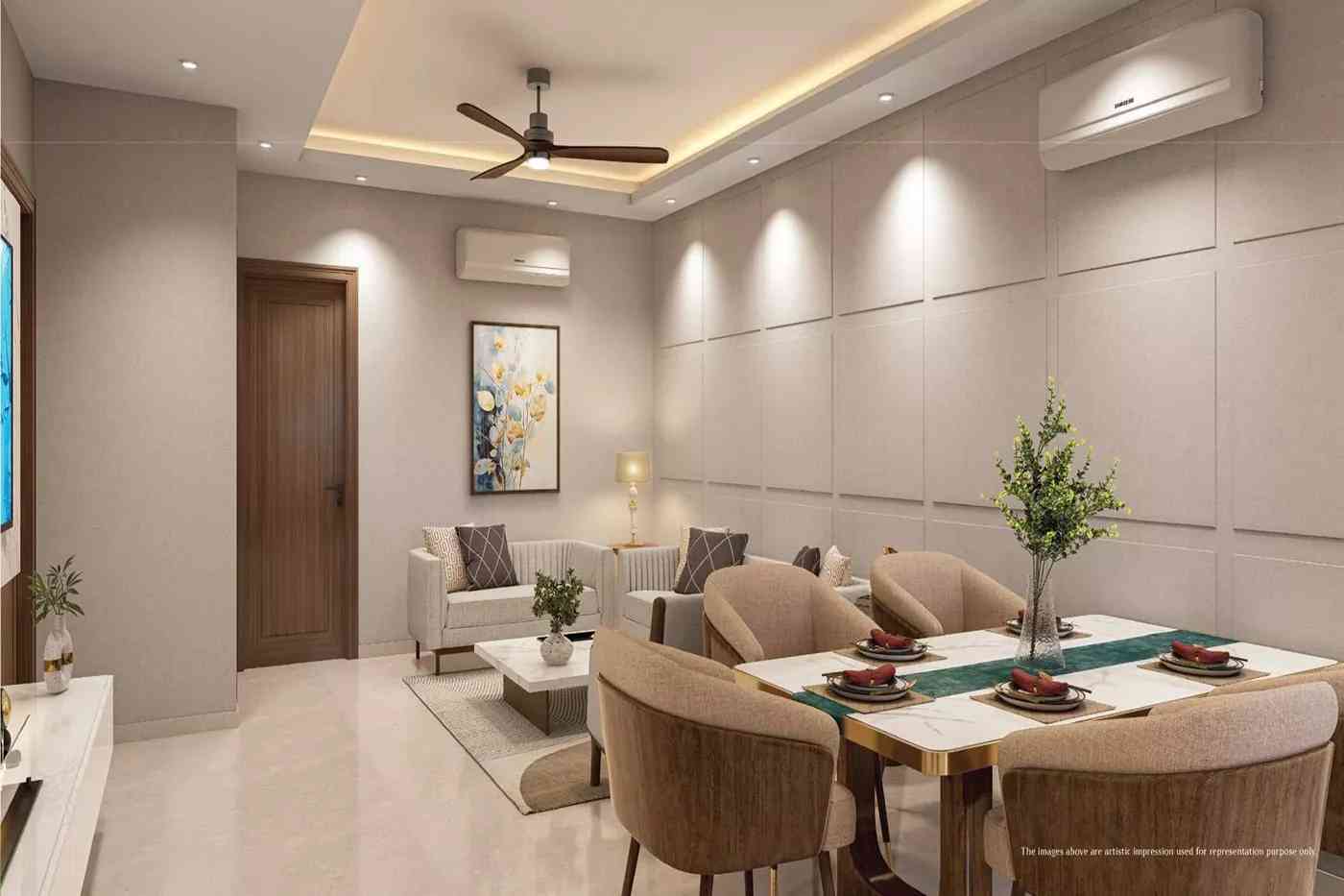 Master bedroom with warm lighting and premium finishes
